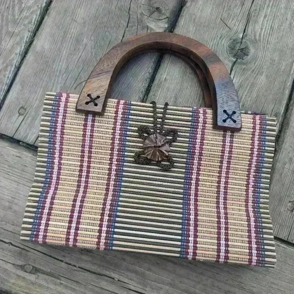 Vintage small bag with wooden handle - Picture 1 of 9